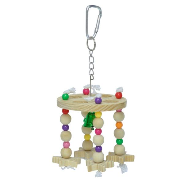 【商品説明】 天然木をメインに使用した小鳥のおもちゃです。ゆらゆら揺れる４つの房とベルが付いた、楽しい小鳥用おもちゃです。 【サイズ】 約Ｗ１００×Ｄ１００×Ｈ２００ｍｍ【販売元】三晃商会　大阪府箕面市
