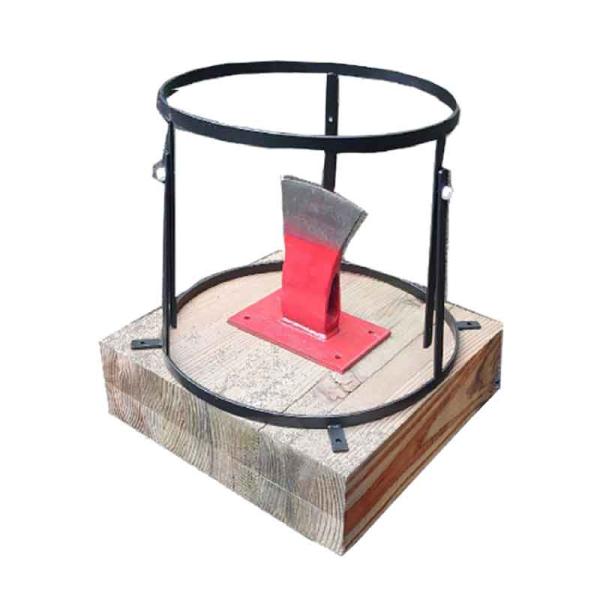 薪割をする道具です。より安全に、より簡単に薪割作業ができます。サイズ：ウッドベース：350mm×350mm×100mm　リングガード：Φ300mm×250、400mm　スプリッター：刃渡105mm入　数：1台リングガードは2段階に調節できま...