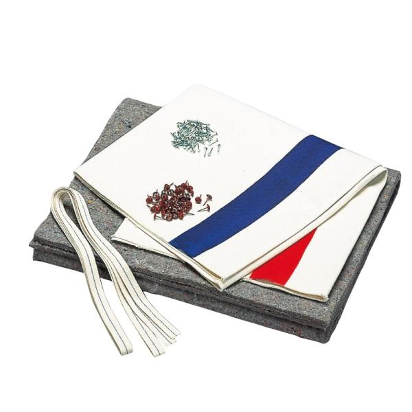 帆布・フエルト・テープ・釘・鋲のセット指導ライン入り頭部張替用(EKF305用)品　番：EKF320重　量：1.03kgセット内容：帆布＋フェルト＋テープ＋釘＋鋲生産国：日本入　数：1組