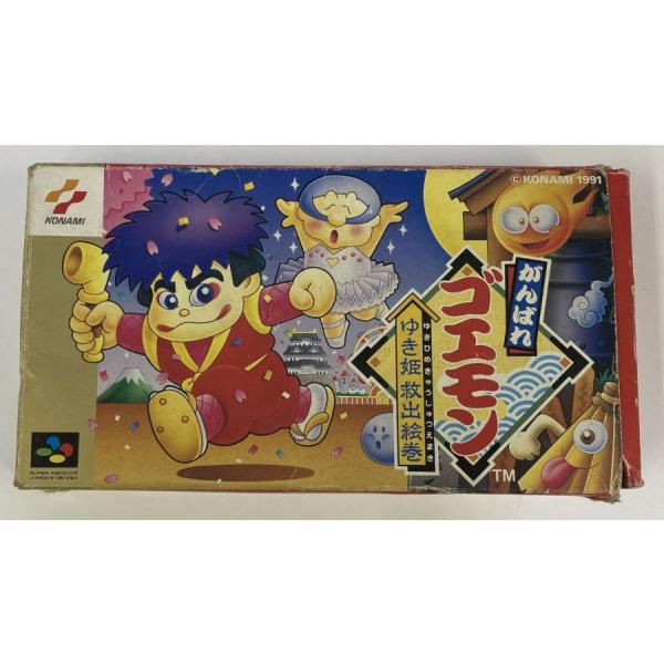 ■タイトルSFC がんばれゴエモン ゆき姫救出絵巻■商品名スーパーファミコンソフト(箱説付)■商品状態ソフト：可（やけあり）箱：難あり説明書：難あり（しみ、やけ、ホチキスに錆）■その他