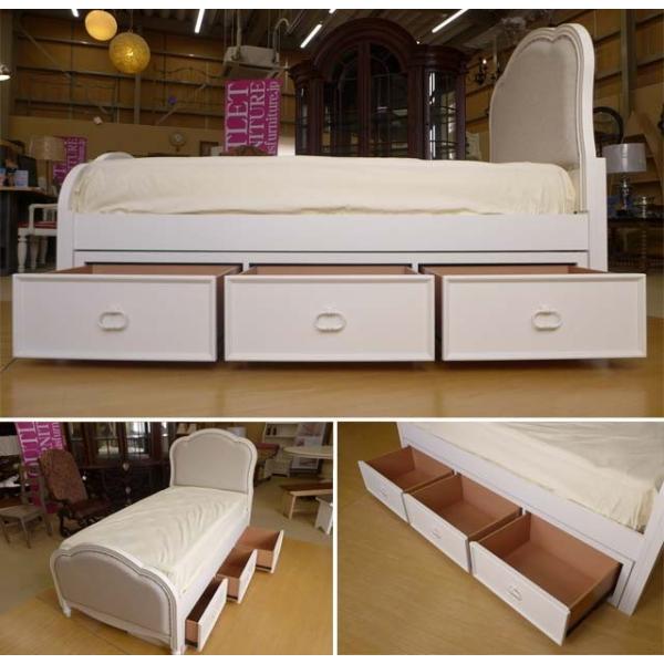 ベッドフレーム シングル ベッド 白 ホワイト 高級 ベッド下収納付( マットレス 別売) ロマンチック ベッド シングルベッド 4910