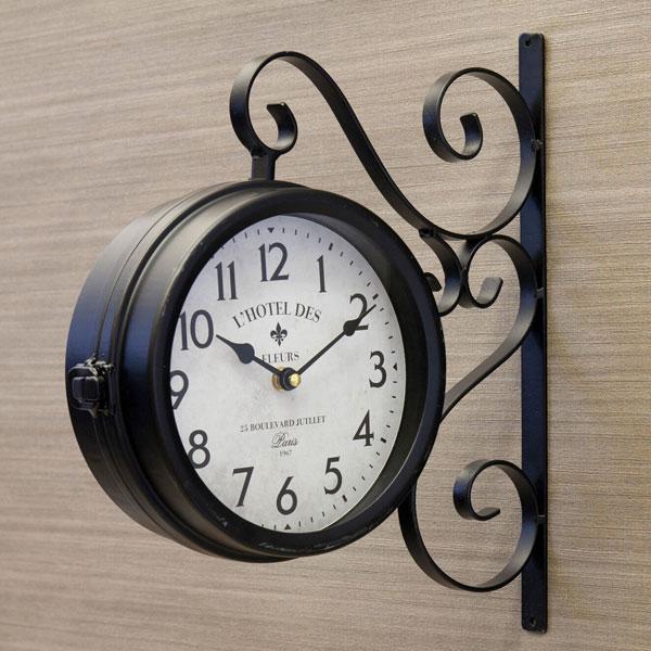 壁掛け時計 おしゃれ 両面時計 北欧 アンティーク風 StationClock