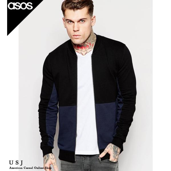 GC\X Y {}[WPbg lCr[ XLTCY ASOS Jersey Bomber Jacket With Cut &amp; Sew In Navy(790151)