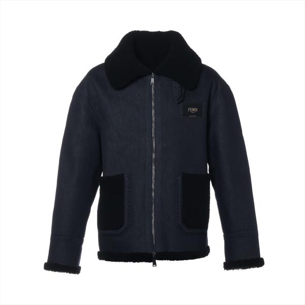フェンディ 21年 ラム ムートンジャケット 46 メンズ ネイビー FM0176 