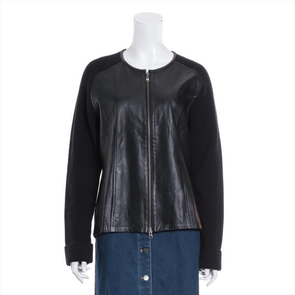 エルメス レザー ノーカラージャケット ブラック レザー サイズ42 レディース ジャケット ブラック ニット マルジェラ期 Fu0198 Usus ショップ