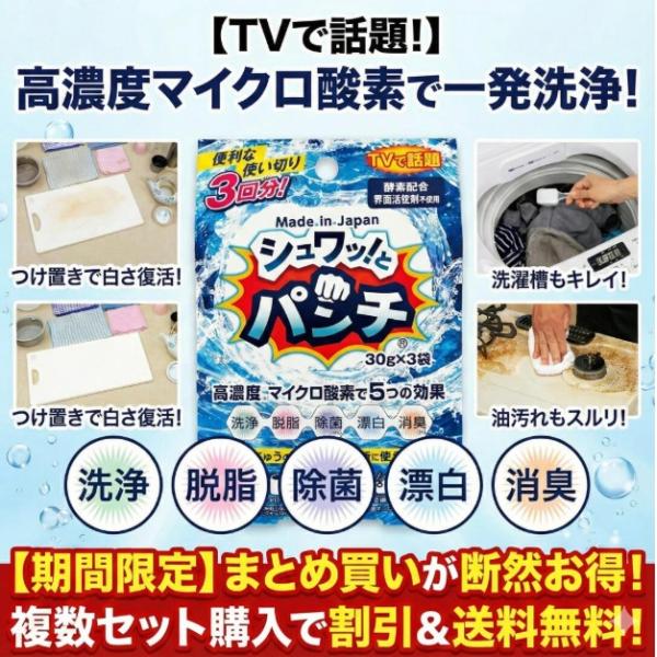 【600ｇ】シュワッ！とパンチ シュワっとパンチ 酸素系漂白剤 発泡洗浄剤 高濃度酸素 酵素 洗浄 脱脂 除菌 漂白 消臭 カビ 黒ずみ 油汚れ 送料無料
