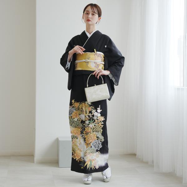 レンタル 黒留袖 桂由美 フルセット 橙に色づく牡丹 ブランド 高級 正絹 結婚式 留袖 着物 KOTOHOGI ことほぎ 金彩友禅 母親 親族 ※2026年11月予約空きなし
