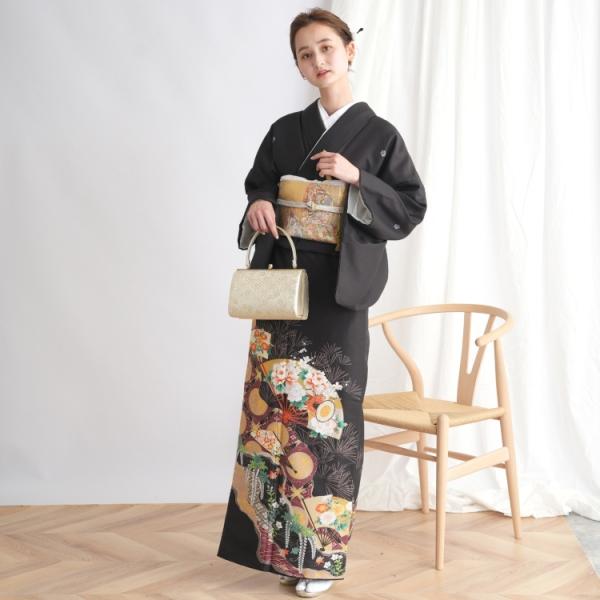 黒留袖　着物　結婚式　第一礼装　花　留袖　正絹　落款　扇　O1 utatane_1046600300