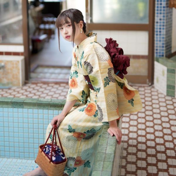 浴衣 セット レディース 浴衣 ３点セット ベージュ 黄色 菊 矢絣 ニコアンティーク 浴衣セット ゆかた レトロ 大正ロマン 古典柄 モダン フリーサイズ 浴衣通販 Utatane 通販 Yahoo ショッピング