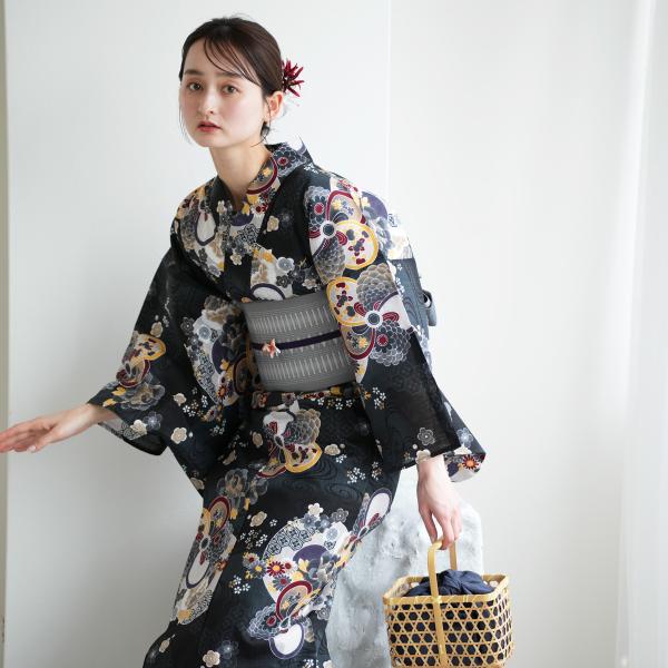 浴衣レディースセットニコアンティーク高級変わり織浴衣3点セッ