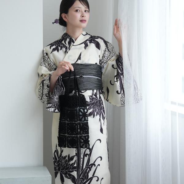 浴衣 レディース セット セパレート 簡単 utatane 二部式 浴衣3点セット きなりに粋紫の大輪染め分け乱菊 フリーサイズ 浴衣（ゆかた上下）・帯・下駄 ●