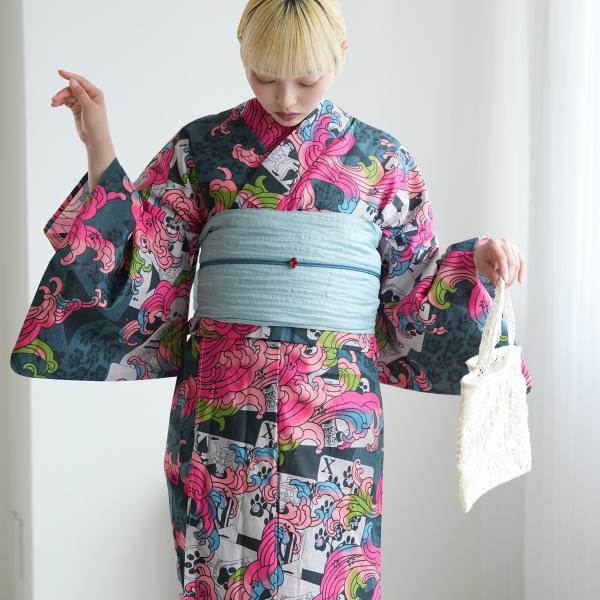浴衣 レディース セット セパレート 簡単 ニコアンティーク 二部式 浴衣3点セット ミッドナイト・レイヴ フリーサイズ ゆかた上下・帯・下駄 ●