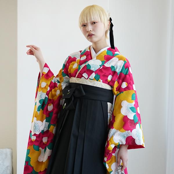袴 中古 販売 卒業式 着物と袴の2点セット リサイクル着物セット 岡重 新梅椿・金茶 2way袴 着丈調節可能 中古 USED 昭和 平成 レトロ 販売 購入