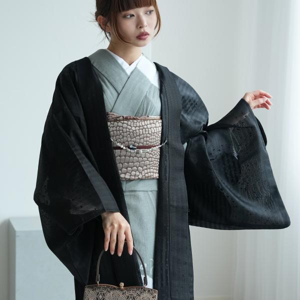 羽織 着物 レディース utatane 羽織 単品 紋紗織 ドット縞・ブラック フリーサイズ 日本製 長羽織 塵除け ちりよけ 和装コート 春夏秋 透かし織 着物 女性