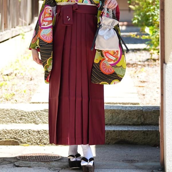 袴 卒業式 女性 中古袴 袴単品 袴だけ 袴のみ えんじ系 2way 着丈調節可能 刺繍 USED 販売 袴91-99cm（身長148-170cm）大学生 レディース 販売 購入