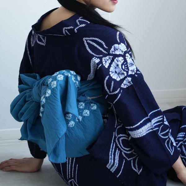 兵児帯 浴衣 utatane 綿麻 清江絞り 有松染め へこ帯 菱 薄藍 レディース 女性 日本製 夏着物 麻混 ゆかた 上品 大人 伝統工芸 帯単品 青