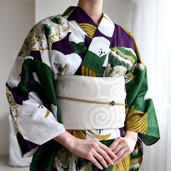 兵児帯 浴衣 大人 utatane 兵児帯単品 紋紗織 渦巻・クリーム 日本製 帯 夏物 紋紗 紗 透かし織 浴衣 ゆかた・夏着物に