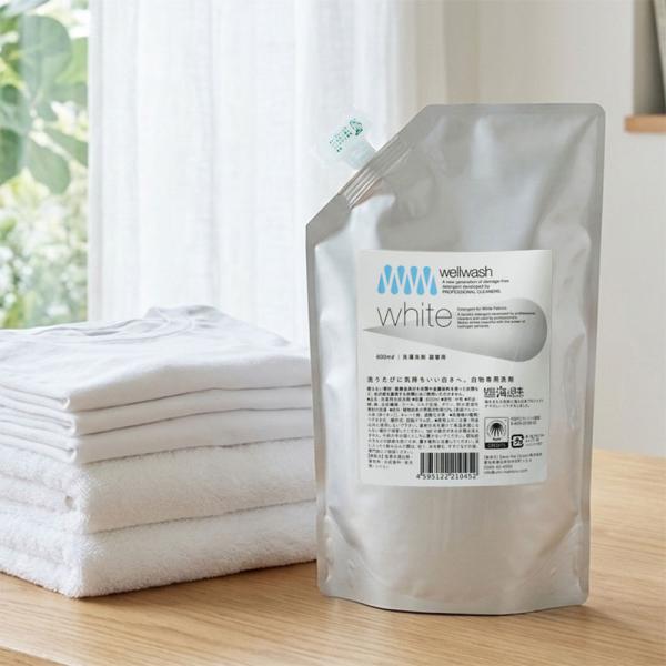 wellwash 海をまもる洗剤 White ホワイト 白物専用 洗濯洗剤 詰め替え 600ml 無香料 黄ばみ 汗臭 消臭 除菌 おしゃれ着洗い 中性 日本製