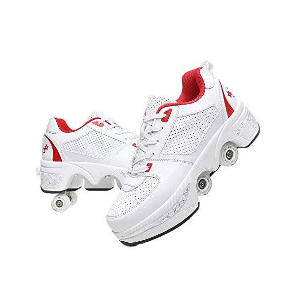 ローラースケート(22.5-23cm/34, White Red) 女の子 ローラースケート 子供 ローラースケート キッズ ローラースケー?