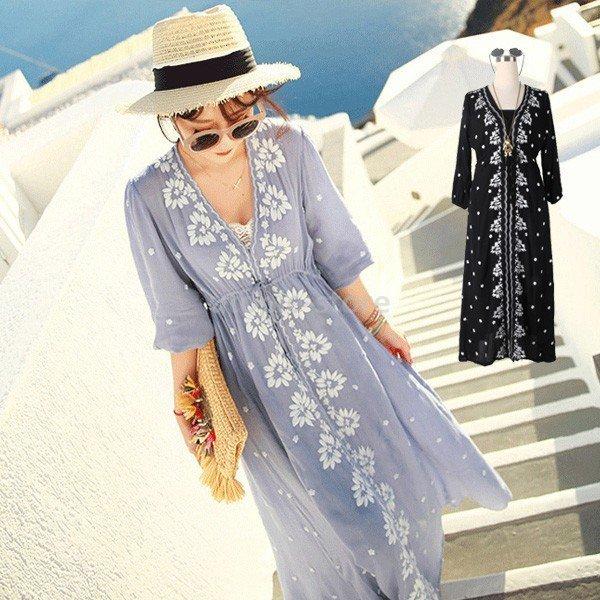 特売 マキシワンピリゾート二の腕カバー授乳服マタニティ夏リゾートワンピボヘミアンマキシワンピ半袖大きいサイズ ワンピース カラー ホワイト