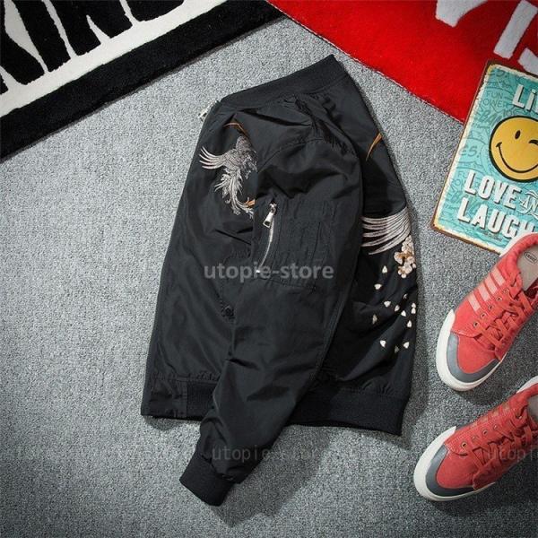 スカジャン メンズ ブルゾン 刺繍 春秋物 ビッグシルエットフライトジャケット 超目玉 ライトアウター