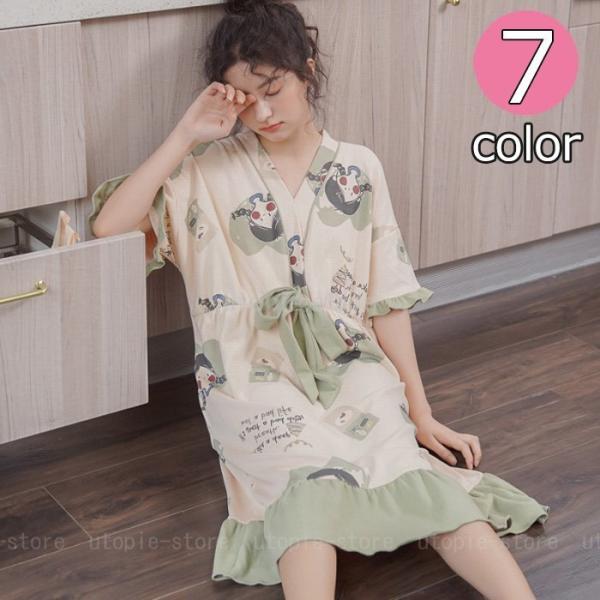 パジャマ レディース 春夏パジャマ チェック柄 半袖ワンピース ロングネグリジェ 可愛いルームウェア 寝巻き 綿パジャマ 部屋着 ネグリジェゆったり ワンピース 79 以上節約