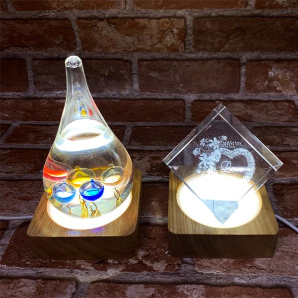 光る 木製 LED台座 飾り台 正方形型 LED スタンド ライトアップ 置き台 コースター 