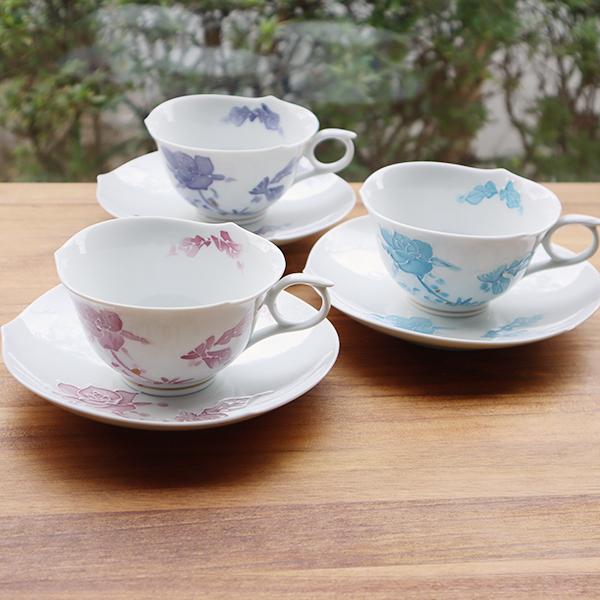 有田焼 コーヒーカップ バラ 【紫・ブルー・マロン】 3-015 : 有田焼