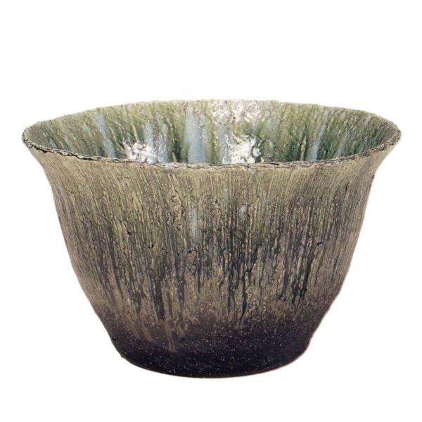 睡蓮鉢・緑ガラス（水鉢・水蓮鉢）信楽焼20号 : 器屋一信ヤフー店