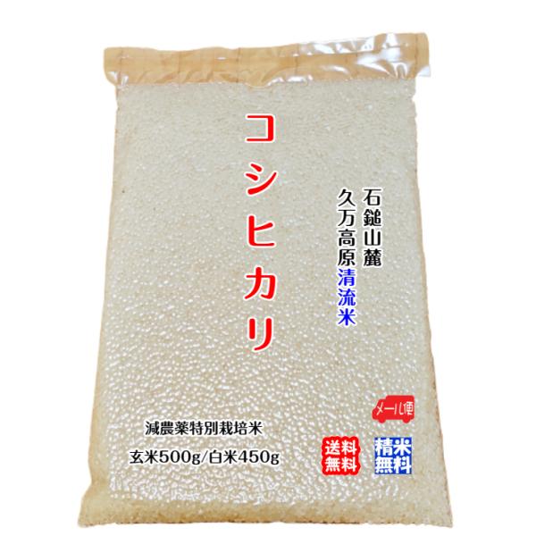 コシヒカリ （玄米500g/白米450g） 2025年令和7年産 愛媛 石鎚山麓 久万高原 清流米 減農薬 特別栽培米 高原清流が育んだお米 百姓直送 送料無料