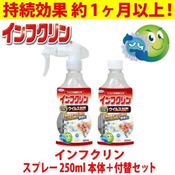インフクリン 250ml お得な本体と付替用セット 抗ウイルス 除菌 対策 持続効果 約1ヶ月以上 即効性 塩素系成分不使用 安心 安全 日本製 UYEKI(ウエキ)公式 爆買