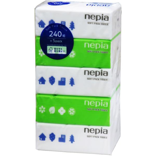 ●【在庫限り】ｎｅｐｉａソフトパック２４０組×5個パック/ ティッシュペーパー