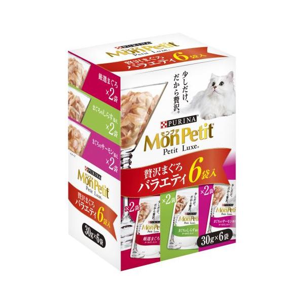 他サイト： モンプチ　プチリュクス６Ｐ　贅沢まぐろバラエティ３０ｇｘ６Ｐ/猫　フードの商品画像