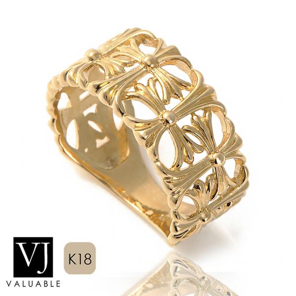 K18クロス（十字架）透かしゴールドリング　14号　526K2508 K18 イエローゴールド メンズ トエスト クロス リング[ k18 指輪