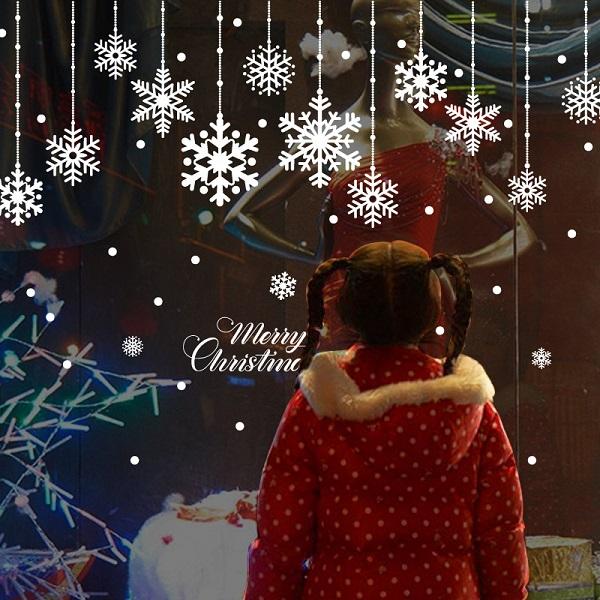 ウォールステッカー クリスマス サンタクロース ステッカー クリスマスツリー ウィンドウ オーナメント おしゃれ ガラス 窓 サンタ 雪の結晶 白 vr01897