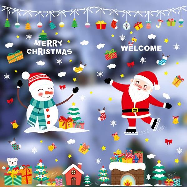ウォールステッカー クリスマス ウィンドウ クリスマスツリー おしゃれ ステッカー 窓 ガラス トナカイ サンタクロース 冬 壁 飾り かざり 雪ダルマ 冬 vr02174