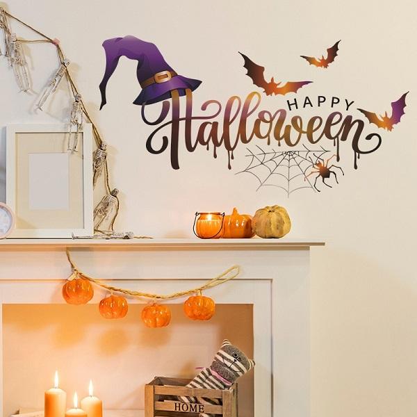 ウォールステッカー ハロウィン 窓 子供部屋 ステッカー 飾り かわいい 玄関 ドア 文字 英語 壁紙 シール ハロウィンパーティー はがせる 蜘蛛の巣 vr03013
