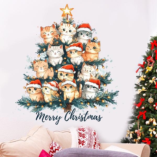 ウォールステッカー クリスマス クリスマスツリー 猫 サンタクロース ステッカー 飾り おしゃれ 雪の結晶 ウィンドウ ガラス 窓 装飾 冬 シール 星 雪 壁 動物