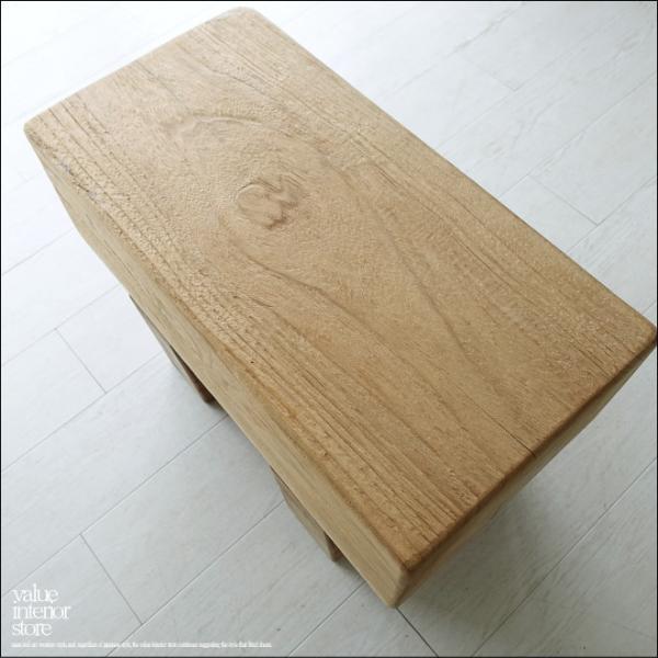 チーク無垢材 ベンチHolz角 スツール 椅子 丸太スツール 角脚 イス
