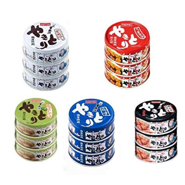 【商品名】　ホテイ ホテイフーズ 焼き鳥 缶詰 辛味も入った15缶 セット たれ味 塩味 柚子こしょう味 ガーリックペッパー味 うま辛味★★ラッピングについて★★当店ではラッピングは承っておりません。ご了承くださいませ。★★サイズ・カラーの...