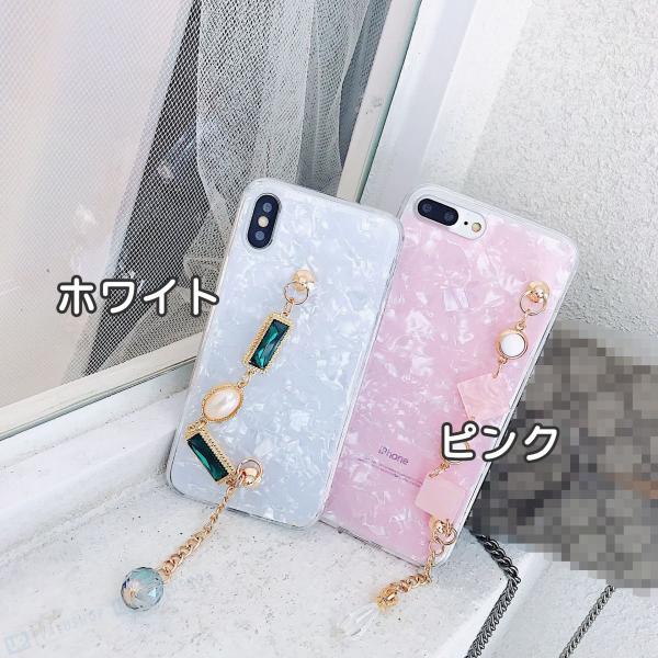 春の新作シューズ満載 Iphone ケース 大理石 シェル ブレスレット付 ソフト