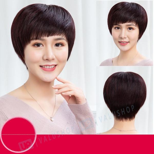 中年 母おばあちゃん 短い髪 レディース人毛ウィッグ 新作入荷 フルウィッグ 自然