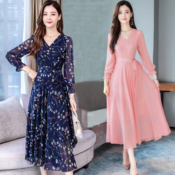 人気上昇中 ワンピース レディース 秋 マキシワンピース 長袖 シフォンワンピ プリーツスカート 上品 結婚式 通勤 大人 着痩せ お出かけ