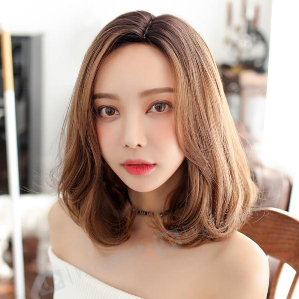 前髪なし 真ん中分け 自然 通気性 レディース セミロング 男女兼用 カツラ オシャレ