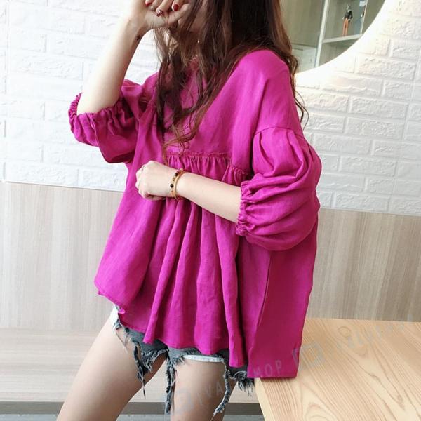 新登場 ゆったり 可愛い おしゃれ 綿 シャツ トップス 3色 レディース 韓国風 夏 カジュアル