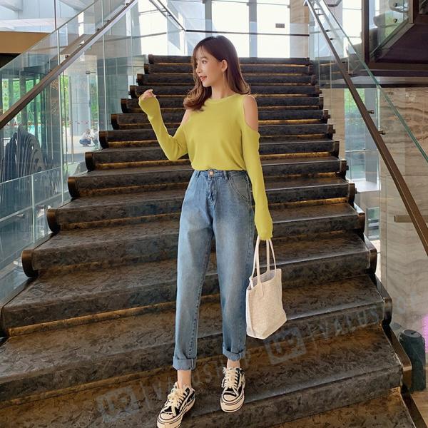 新品 韓国風 秋 薄いニット 肩出し オシャレ モデル着用 注目アイテム 魅力的 修身す 上着 長袖 レディース 大人