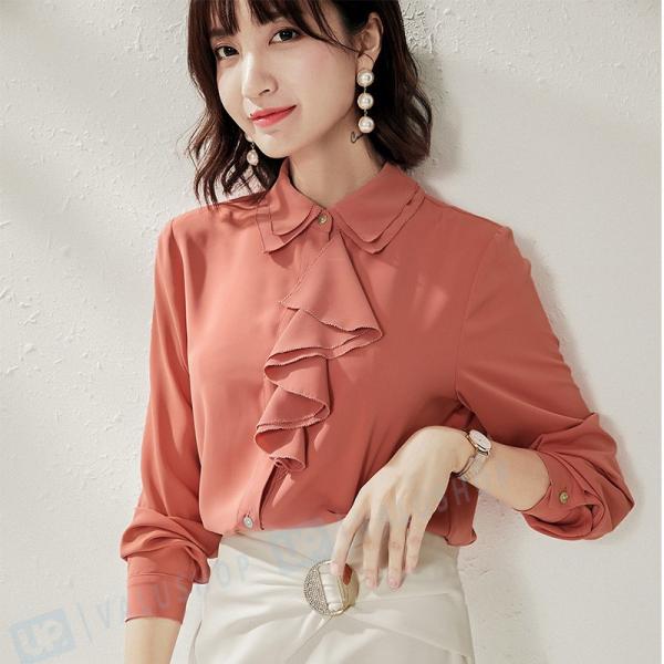 絶品 ブラウス ビジネストップスフォーマルシャツレディース 体型カバー韓国風大きいサイズきれいめ結婚式着痩せゆったり無地通勤通学二次会