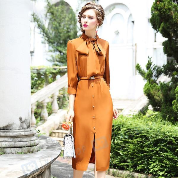 秋 レディース 新作 オシャレ 倉 リボンの蝶結び 大人 上品 ワンピース 魅力 着痩せ