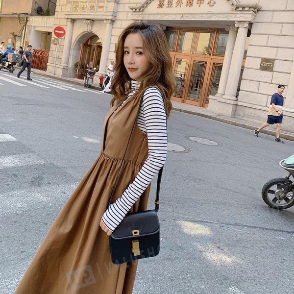 秋 新作 韓国風 ゆったり レディース ワンピース カジュアル 2色 人気 ノースリーブ Vネック シンプル