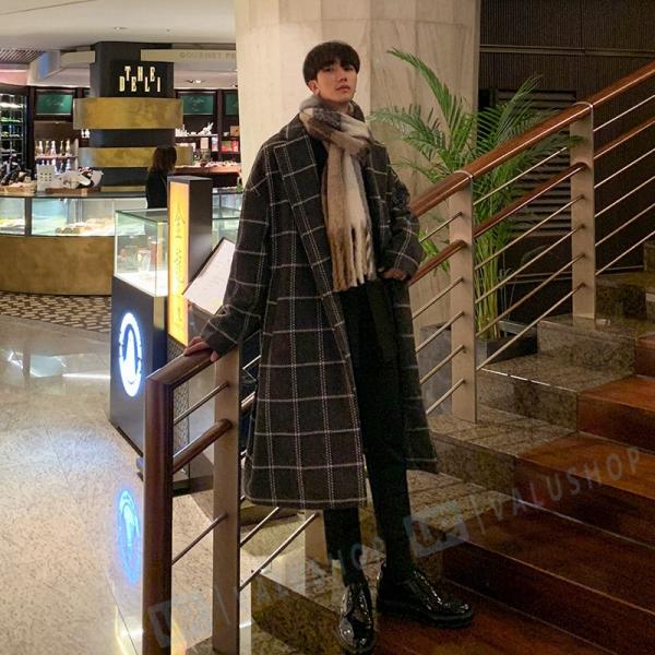 メンズ 秋冬 格子のコート 長いタイプ オシャレ カップル お揃い レディース 2色 韓国風